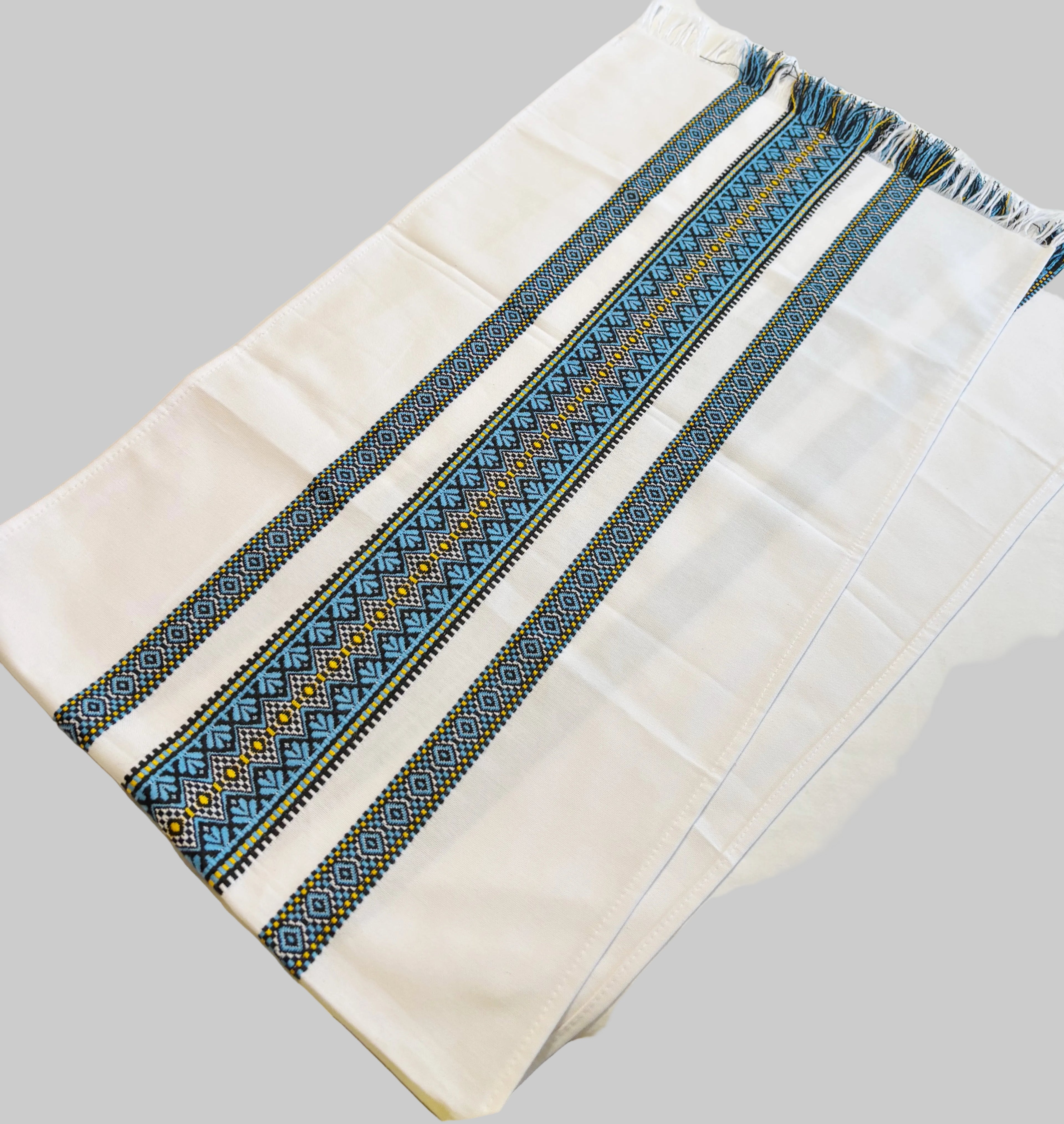 Ukrainian Embroidered rushnyk with blue ornament, Wedding rushnyk, Traditional rushnyk, Woven rushnyk, Handmade towel-56x14.5 inches