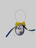 Handmade embroidered Easter egg ornament, Ukrainian cross-stitch Pysanka, Blue & White fabric egg, Traditional Easter decoration, 2.5X1.8 inches