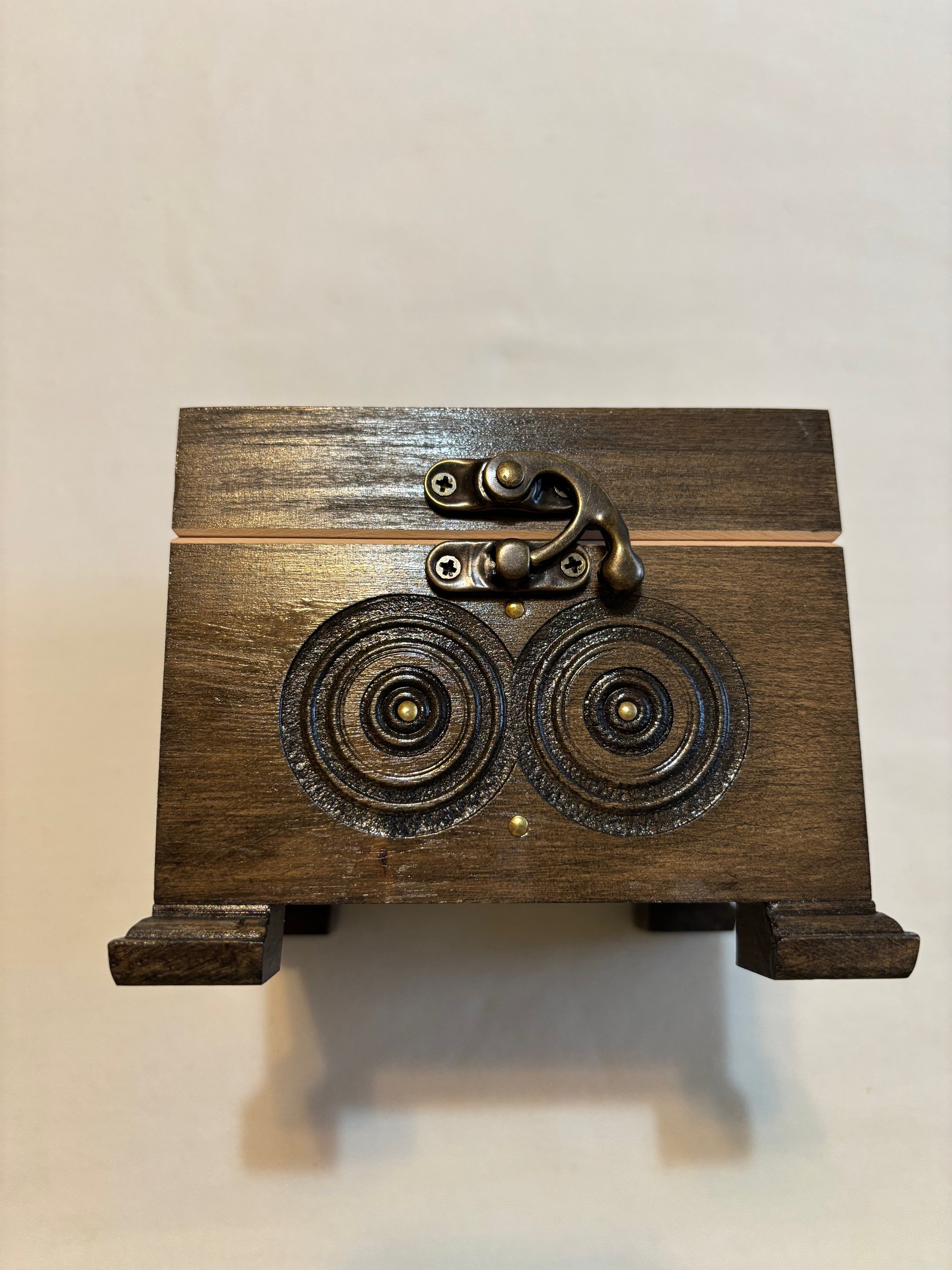 Hutsul Style Carved Wooden Chest 4.2X4.2X3.5 inches