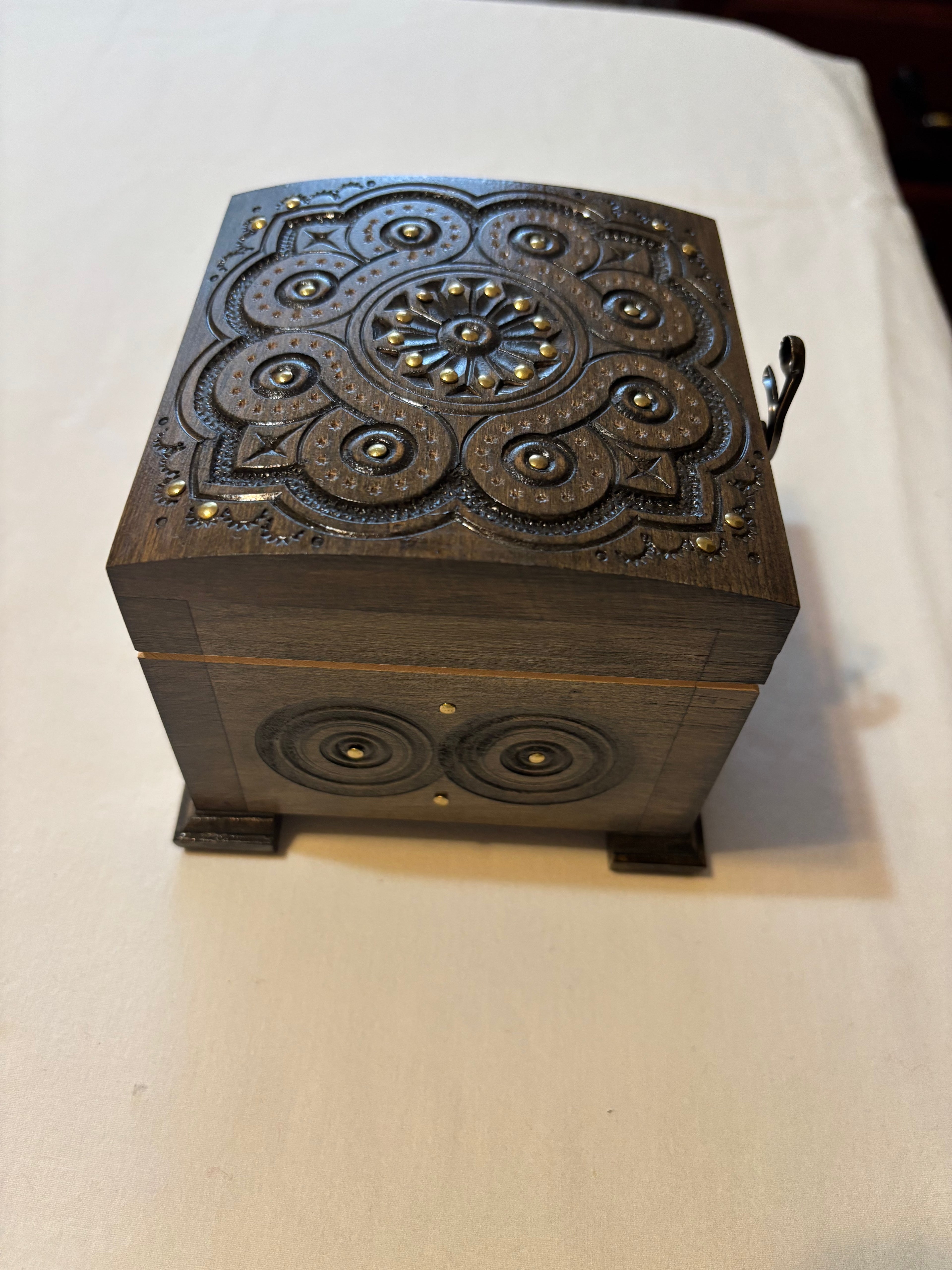 Hutsul Style Carved Wooden Chest 4.2X4.2X3.5 inches