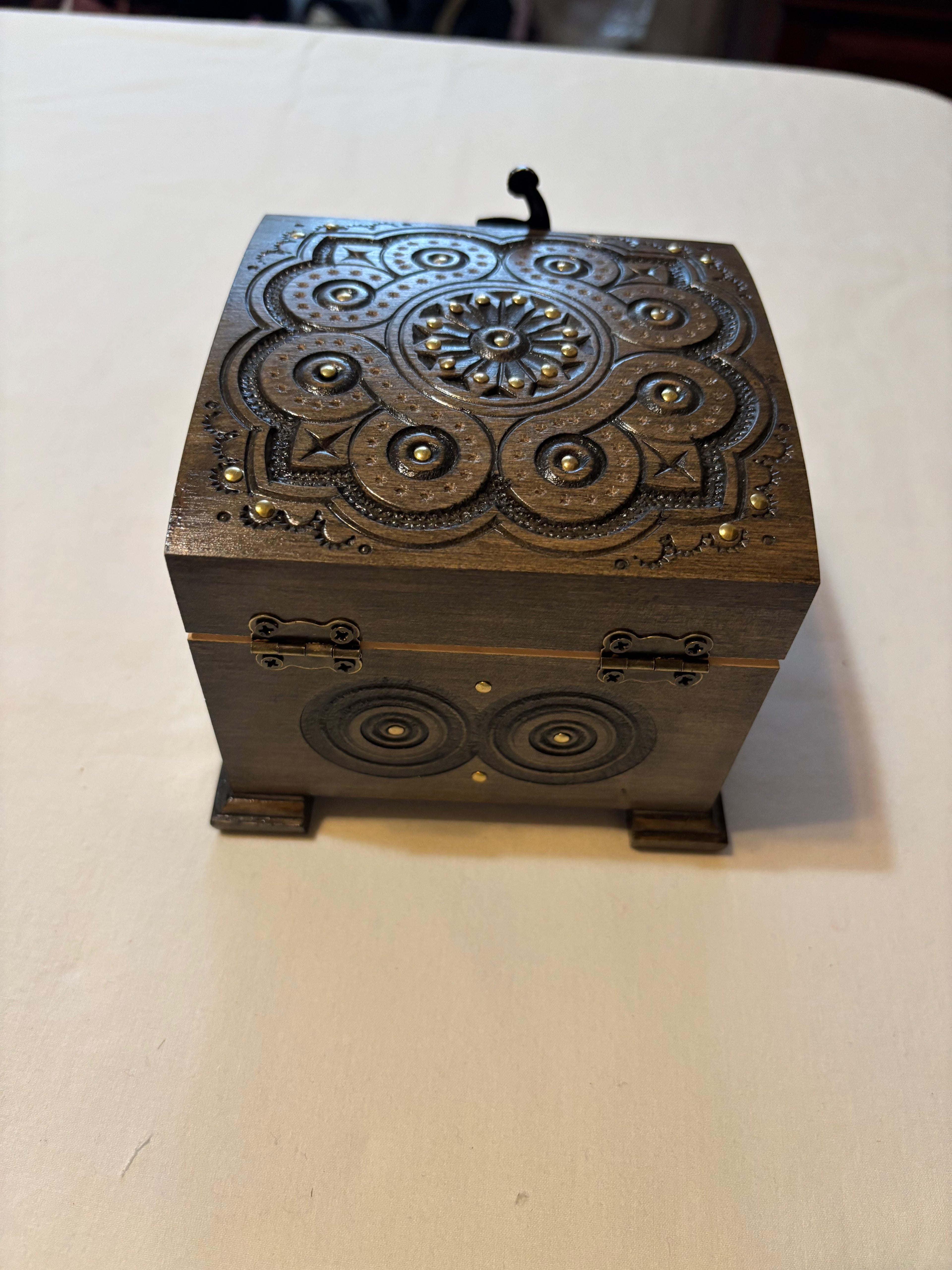 Hutsul Style Carved Wooden Chest 4.2X4.2X3.5 inches