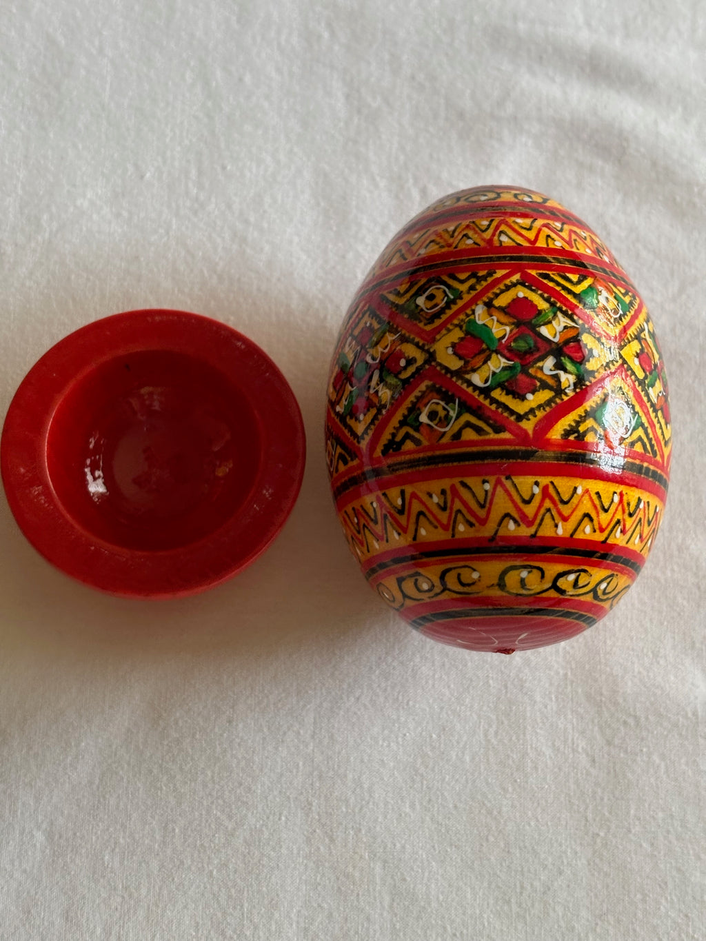 Wooden Pysanka Egg on Wooden Stand-Large 3.2 x 3.5 inches