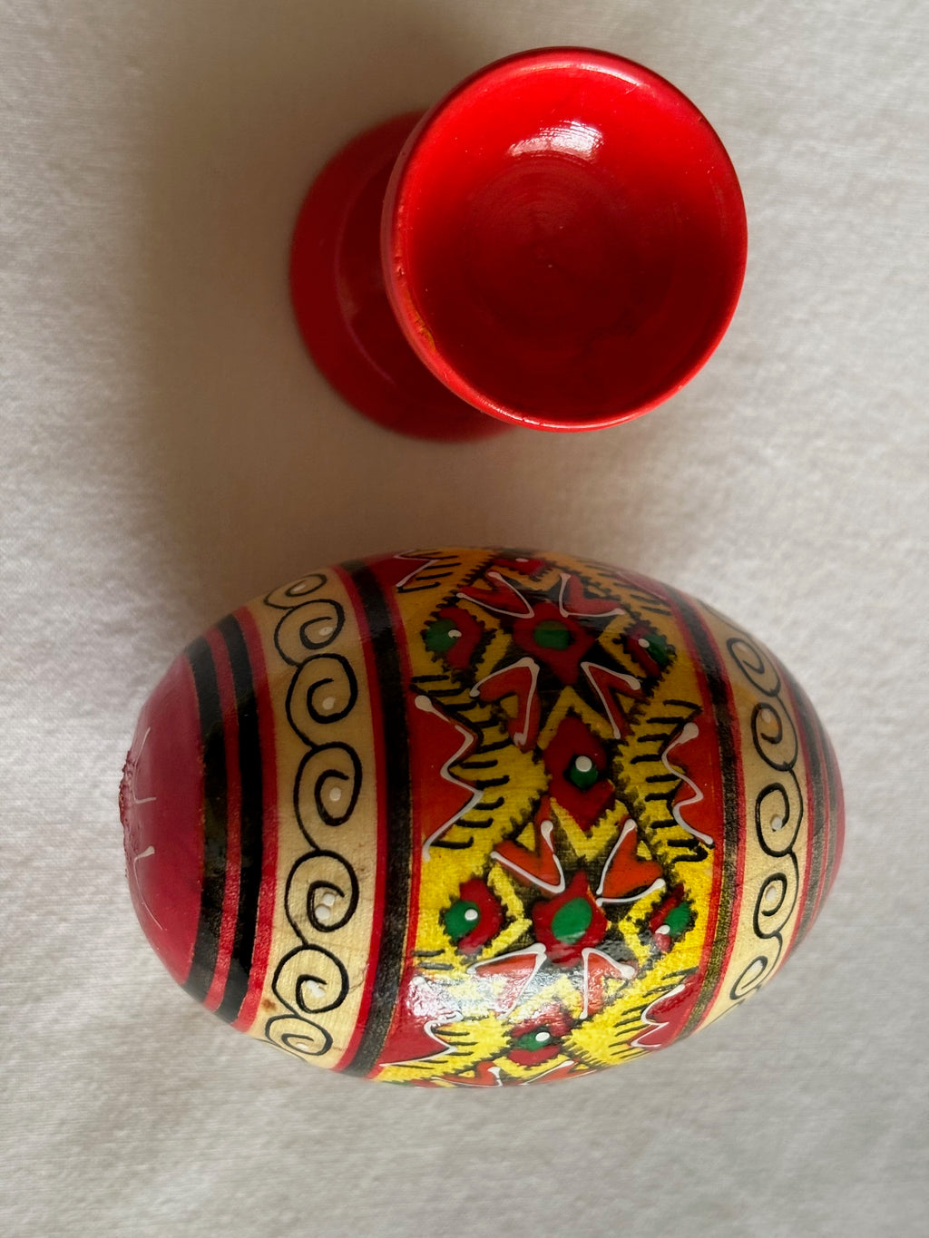 Wooden Pysanka Egg on Wooden Stand-Medium 2.7 x 3 inches