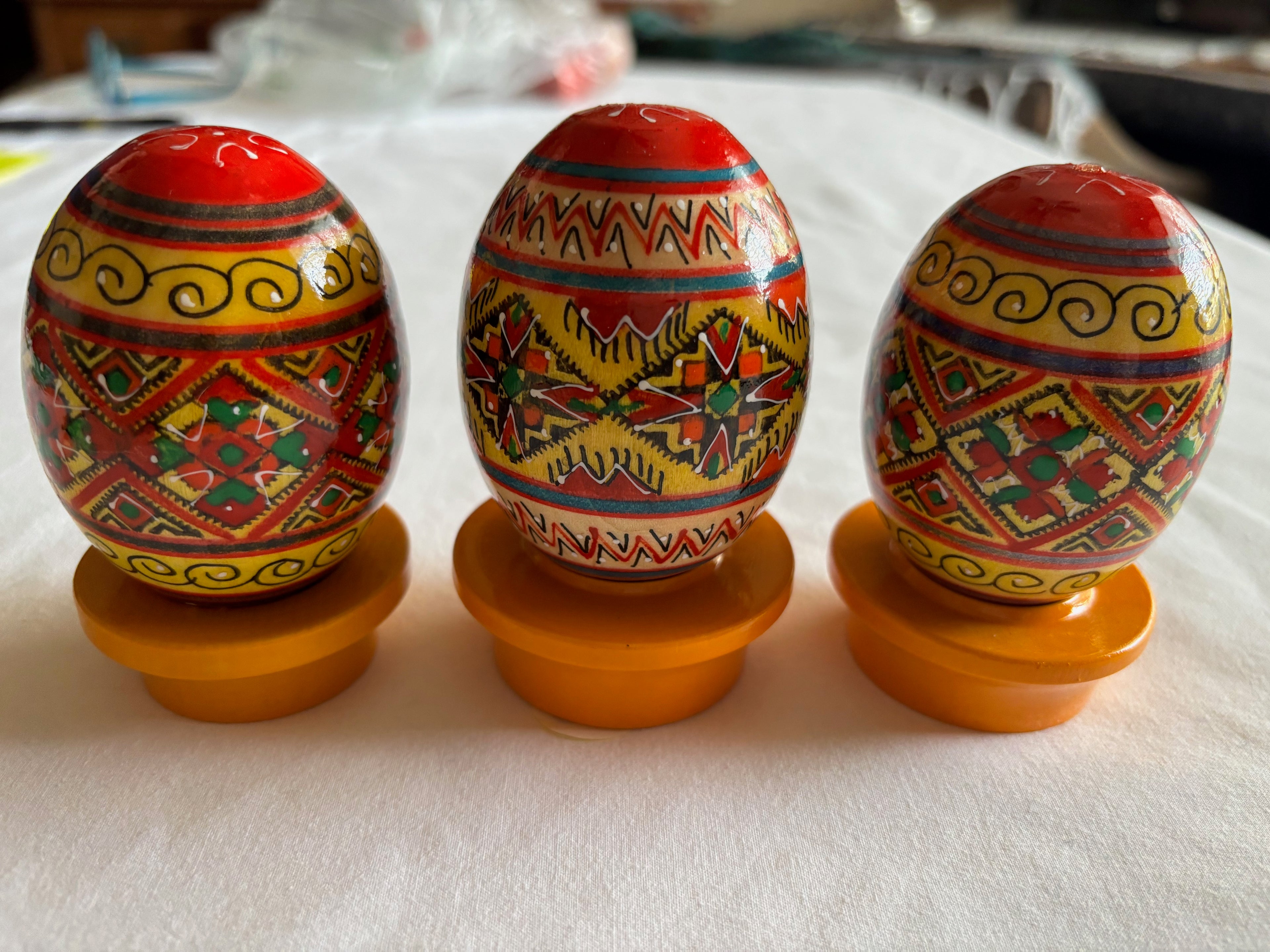 Wooden Pysanka Egg on Wooden Stand-Small 2.5x2.6 inches