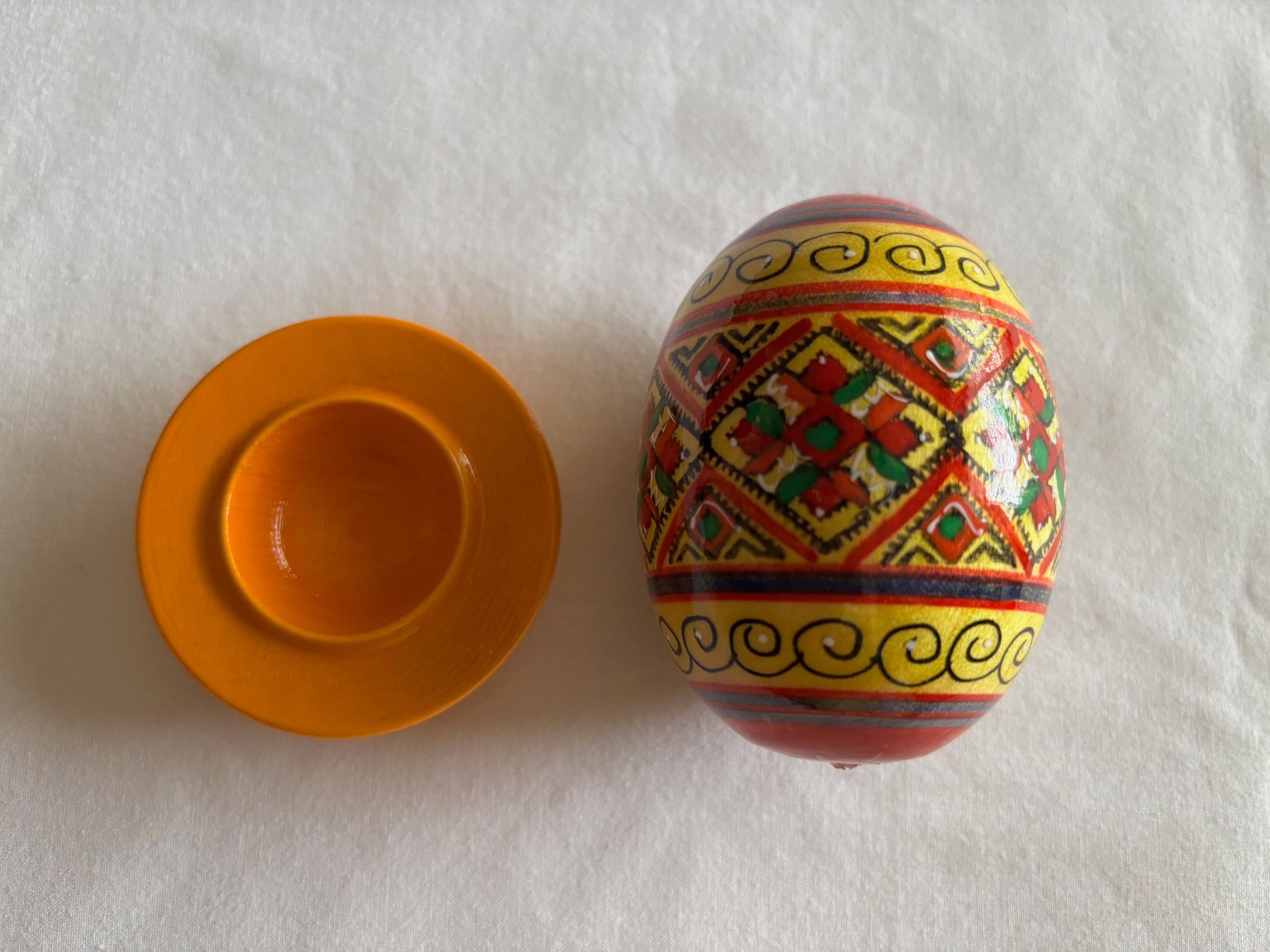 Wooden Pysanka Egg on Wooden Stand-Small 2.5x2.6 inches