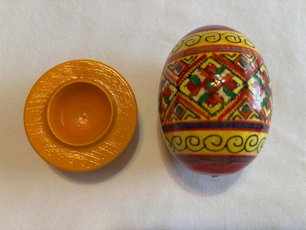 Wooden Pysanka Egg on Wooden Stand-Small 2.5x2.6 inches