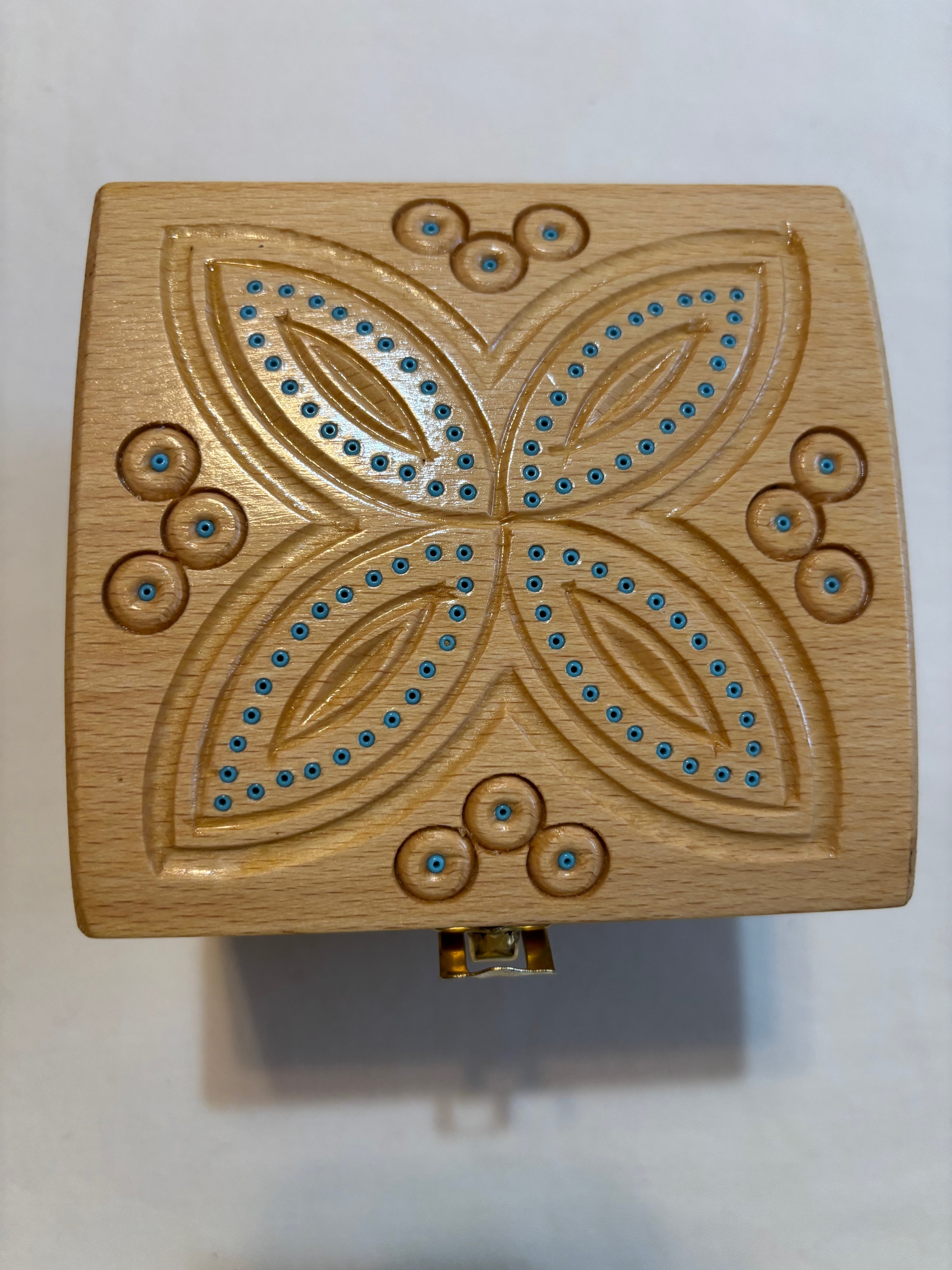 Hutsul Style Carved Wooden Chest  4.2X4.2X3 inches