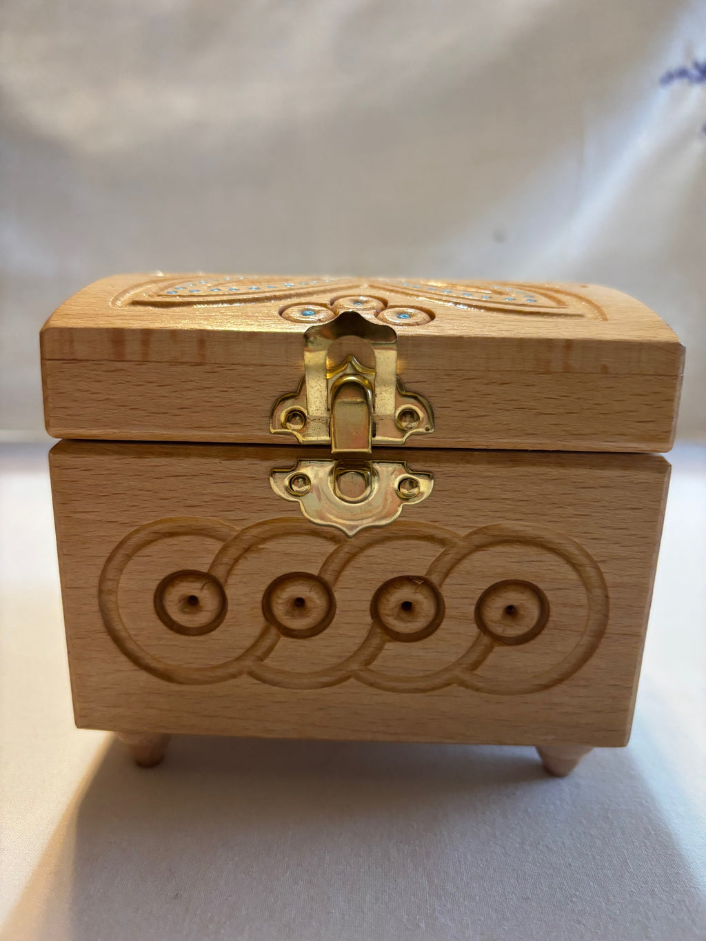 Hutsul Style Carved Wooden Chest  4.2X4.2X3 inches