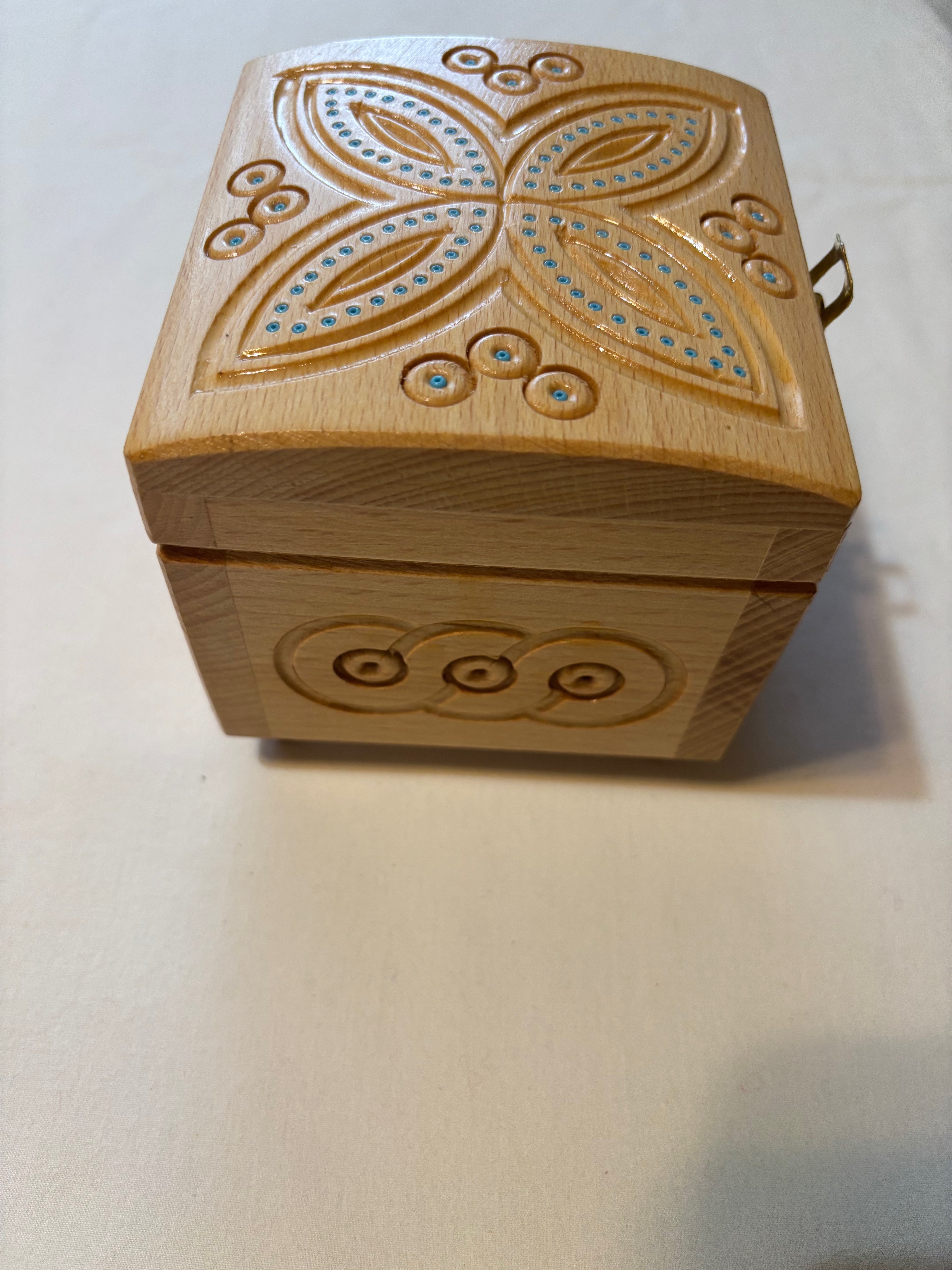 Hutsul Style Carved Wooden Chest  4.2X4.2X3 inches