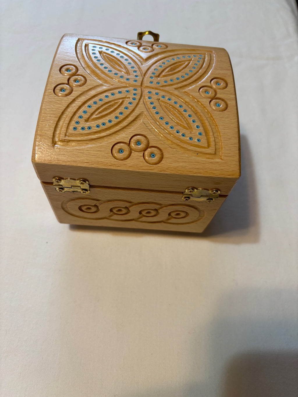 Hutsul Style Carved Wooden Chest  4.2X4.2X3 inches