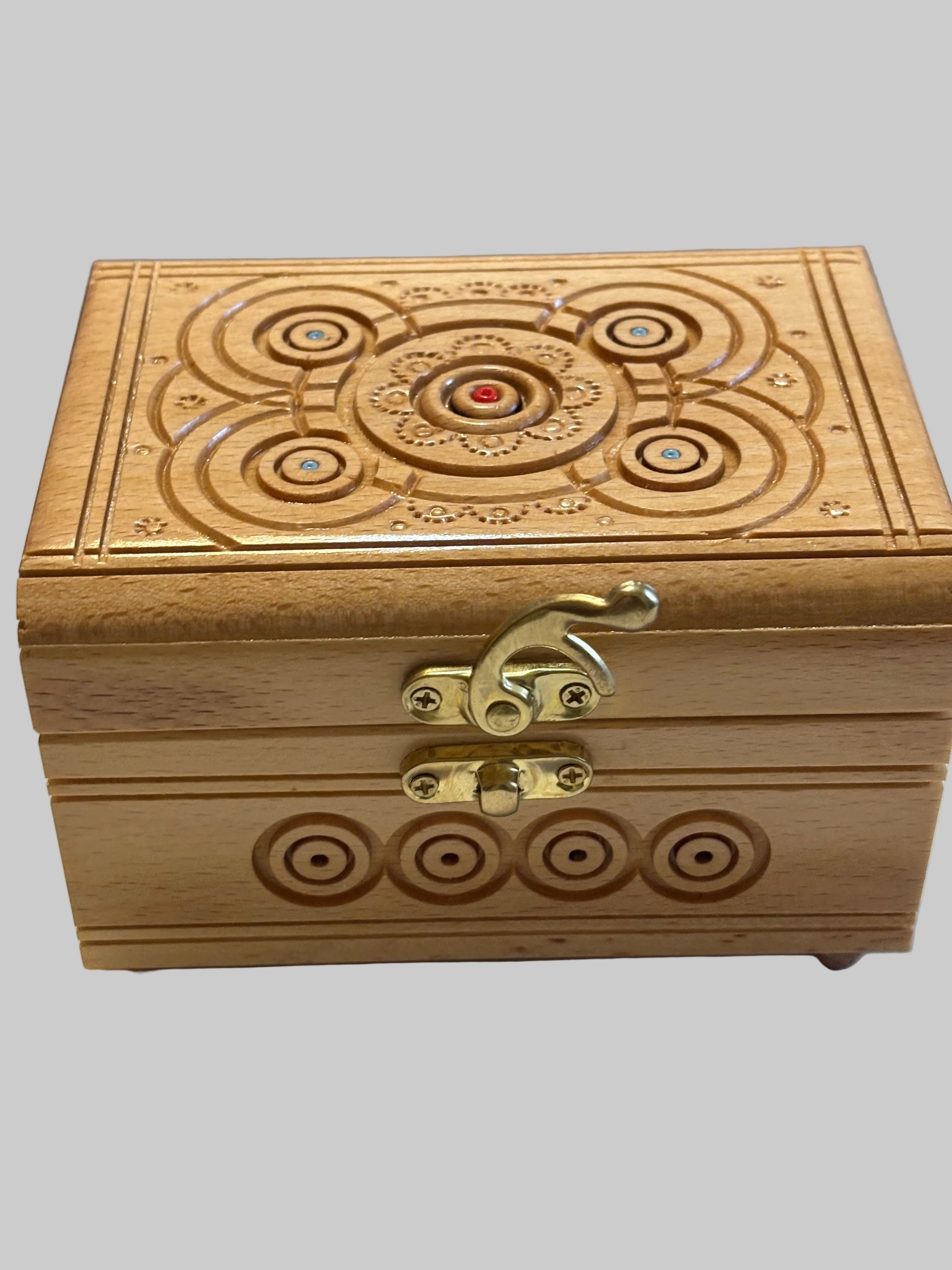 Hutsul Style Carved Wooden Chest  5X3.5X2.75  inches