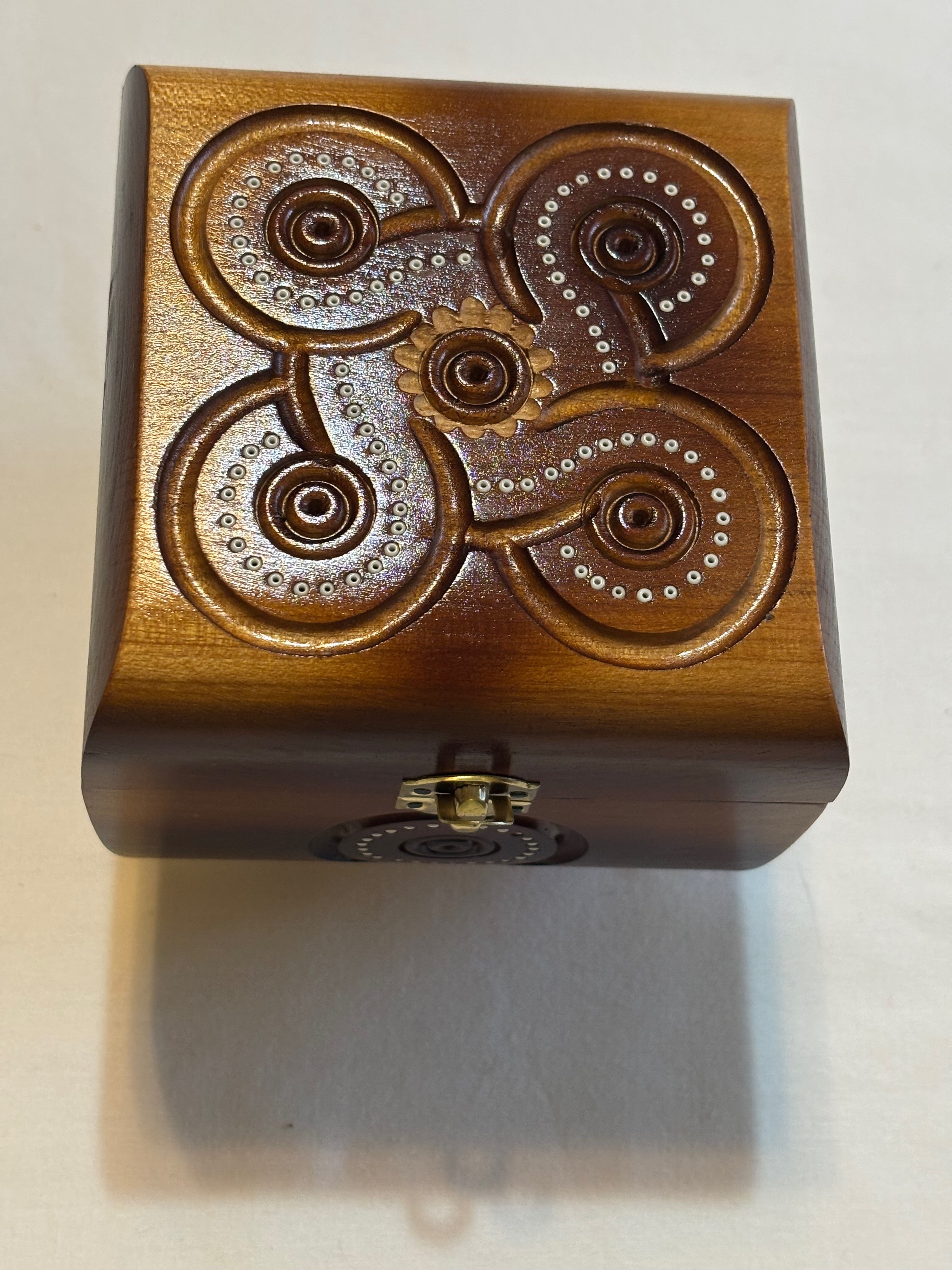 Hutsul Style Carved Wooden Chest  4.2X4.2X3.5  inches
