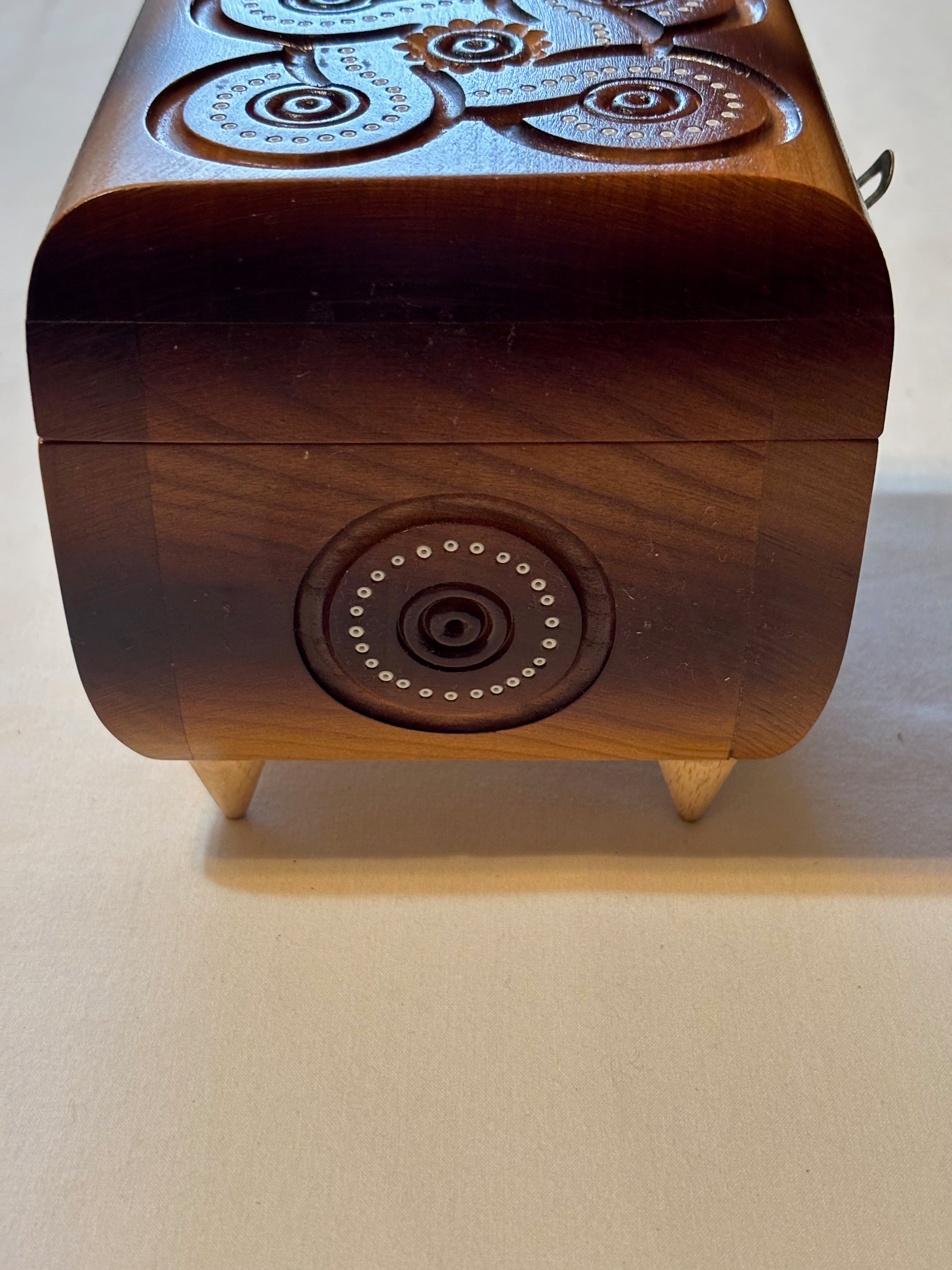 Hutsul Style Carved Wooden Chest  4.2X4.2X3.5  inches