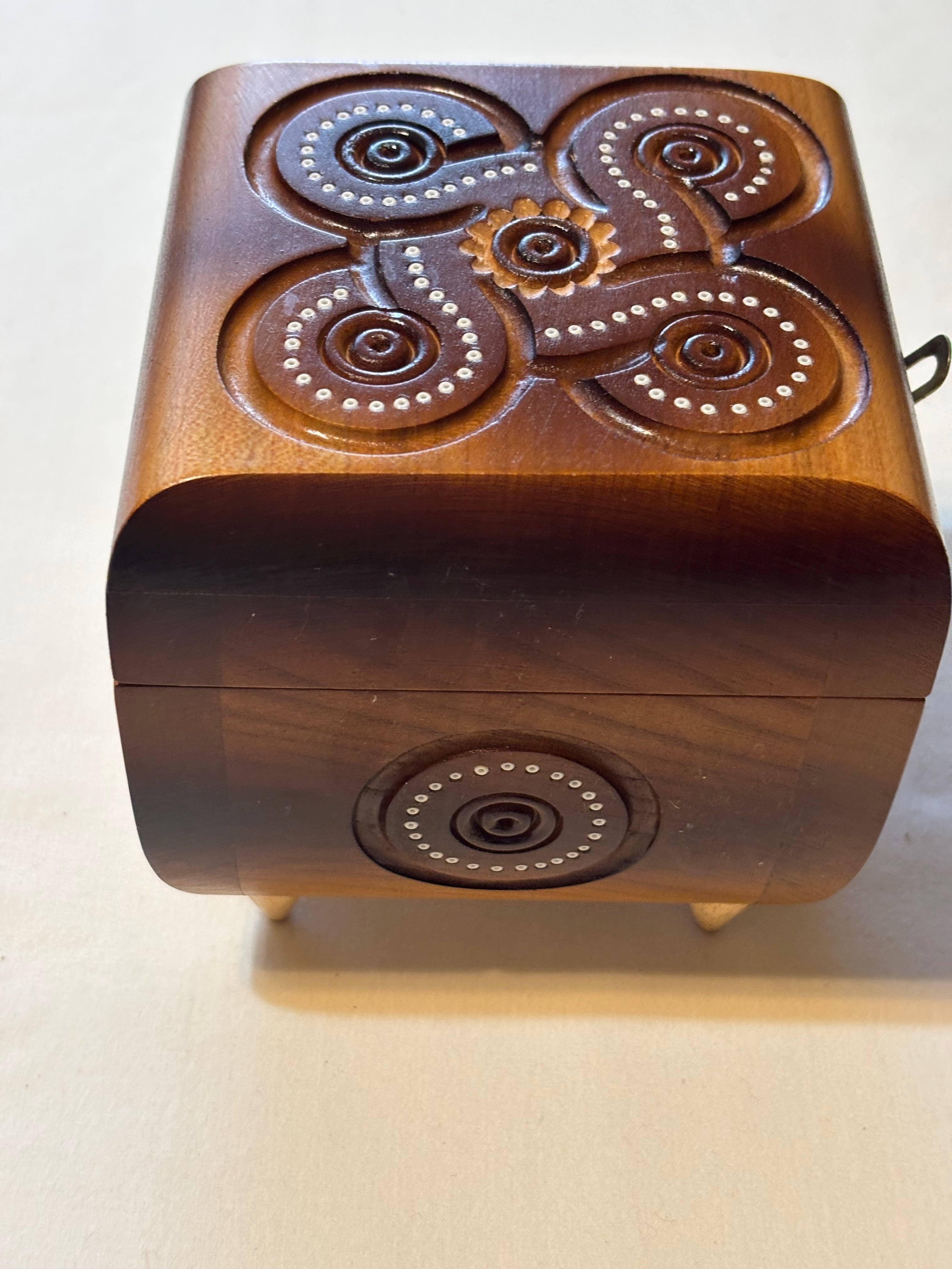 Hutsul Style Carved Wooden Chest  4.2X4.2X3.5  inches