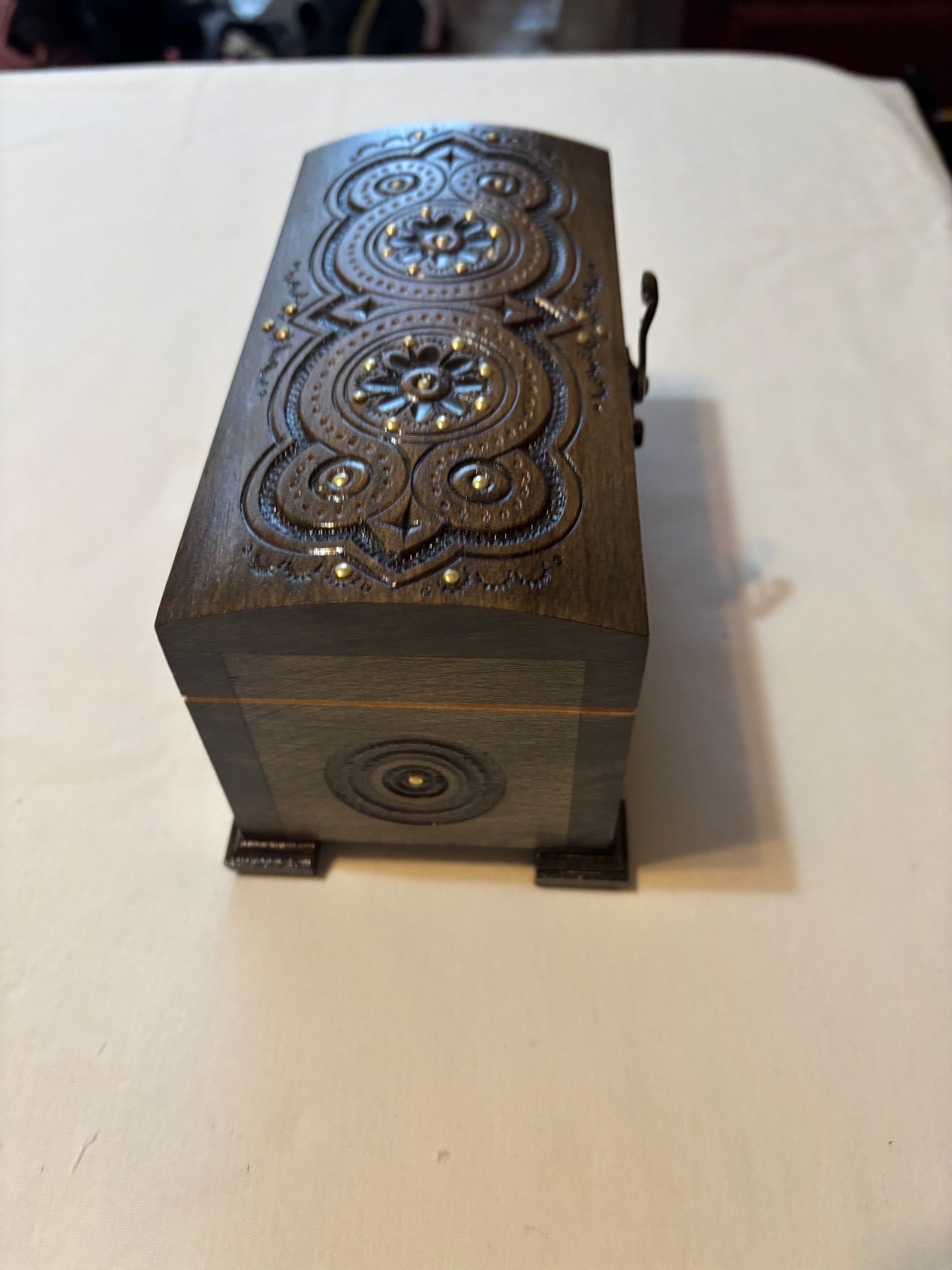 Hutsul-style Ukrainian carved wooden chest 7X3.5X3.5 inches