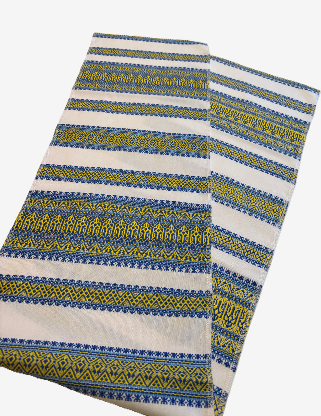 Embroidered rushnyk with Ukrainian Trident  with blue ornament, including Ukrainian Trident-60 x 11 inches